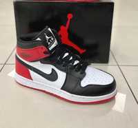 Мужские Кроссовки Найк Air Jordan кожаные Nike красные черные белые