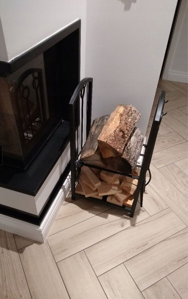 Stojak Na Drewno Kominkowe Czarny Metalowy +Akcesoria Do Kominka