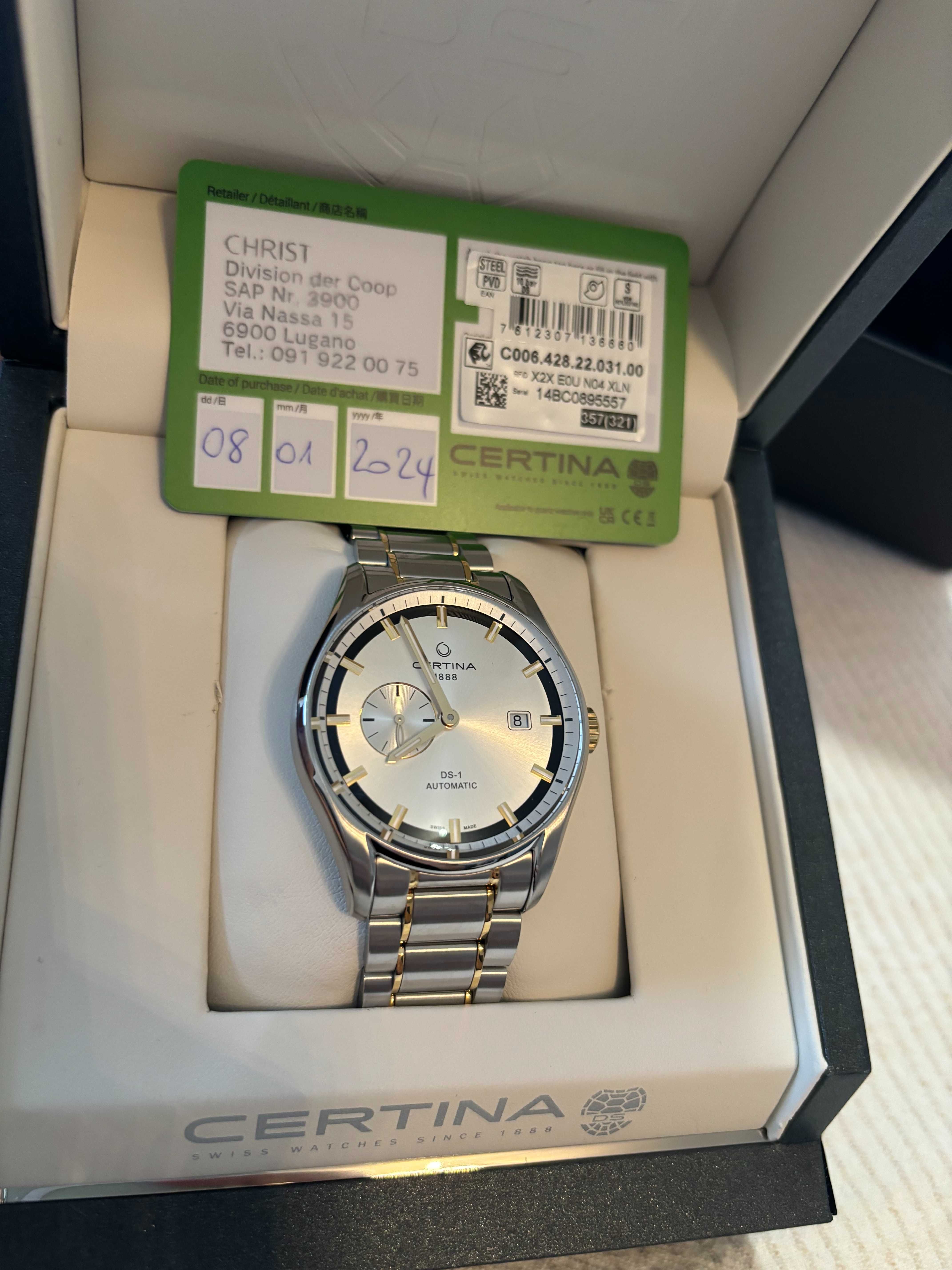 sprzedam nowy elegancki zegarek męski CERTINA DS-1 Automatic