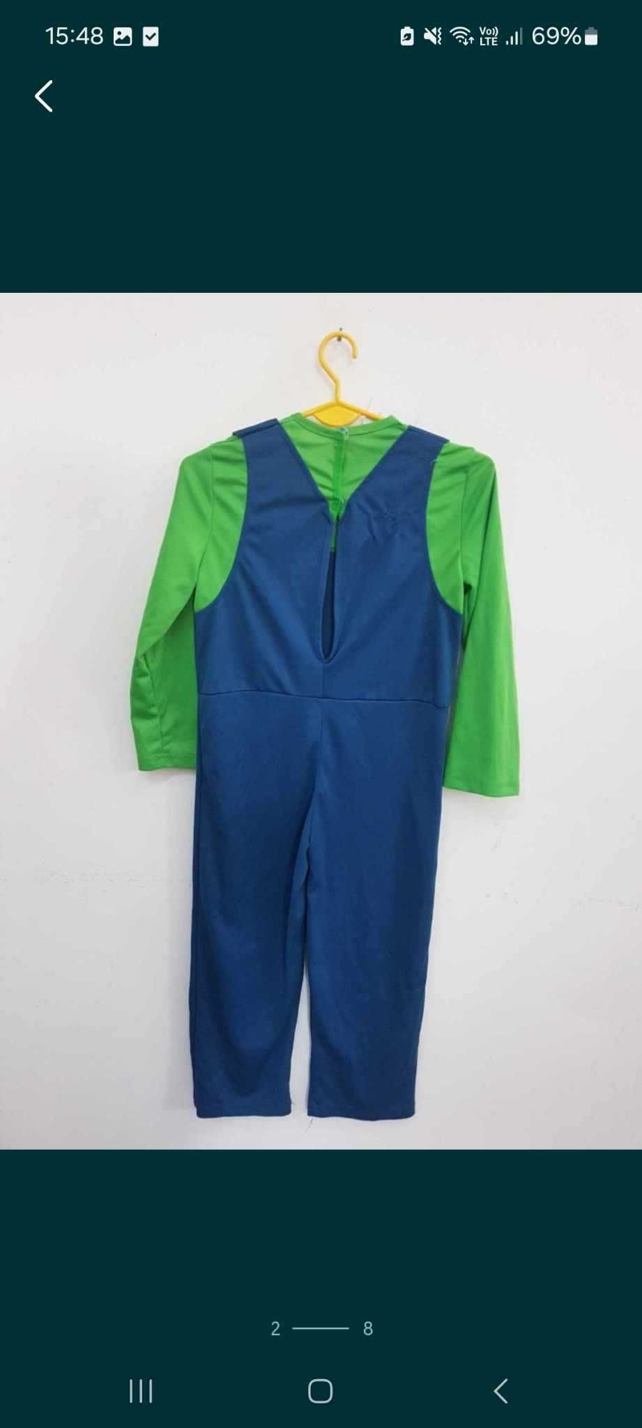 Strój przebranie Luigi Super Mario rozmiar 128 - 134 cm. B114