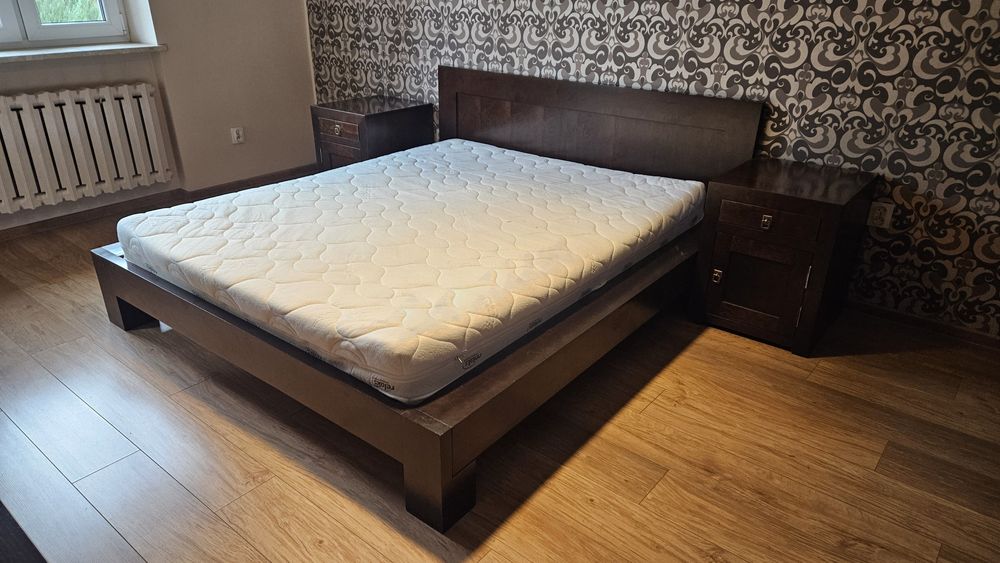 Meble Polaszek łóżko drewniane podwójne kolonialne z materacem