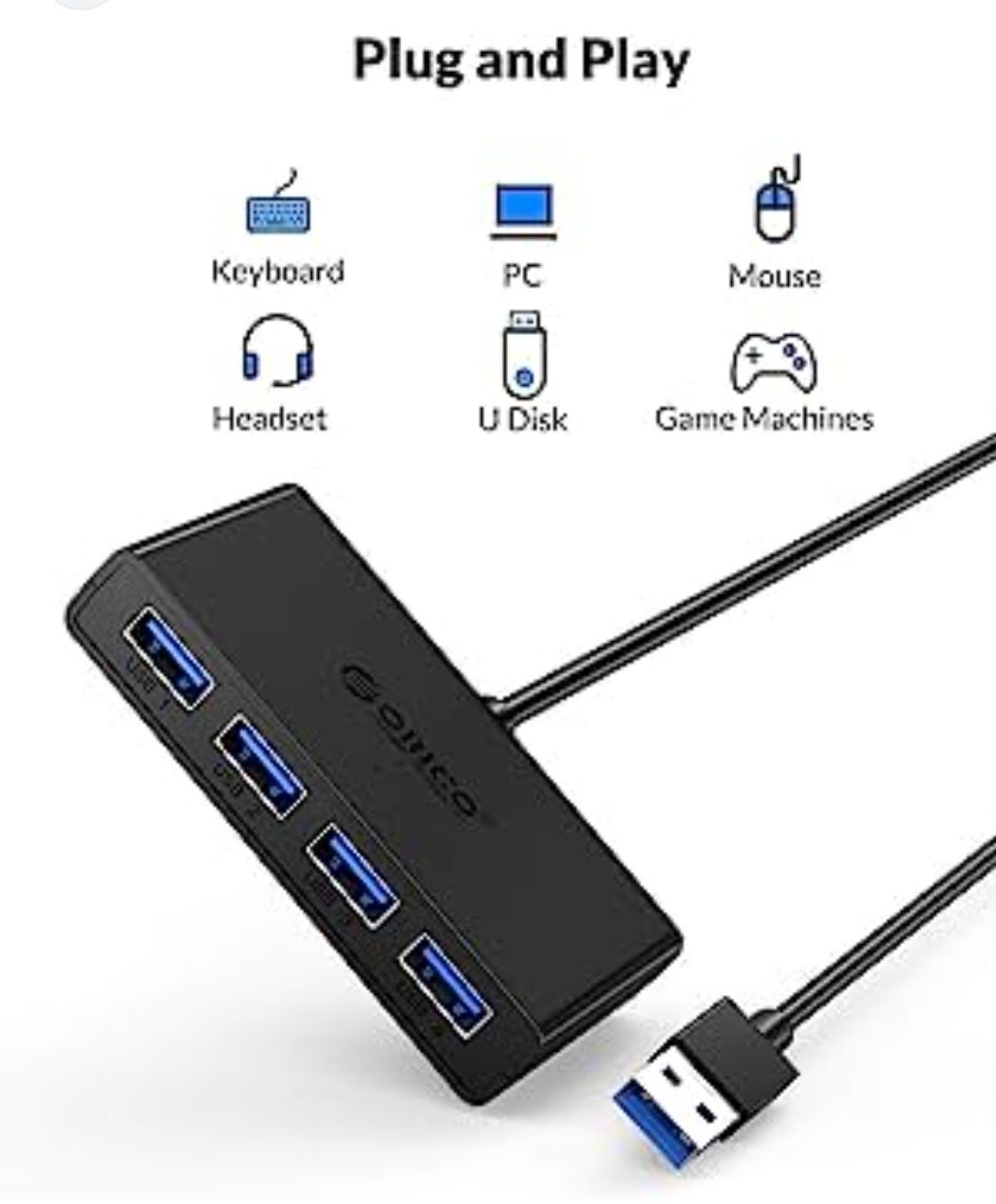 4-portowy rozdzielacz USB 3.0 Hub z kablem o długości 1,5 m, adapter U