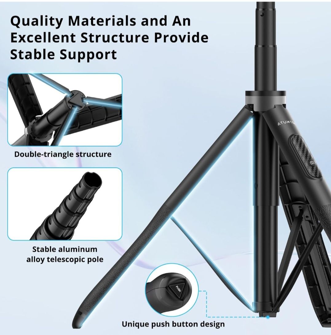Statyw Selfie Stick, Uchwyt Tripod, z Pilotem, Bluetooth, do 130 cm, c