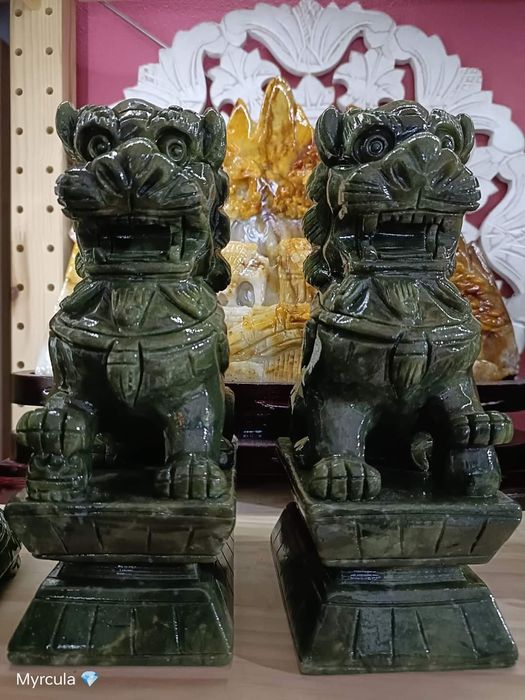 Par de estatuetas leão em JADE