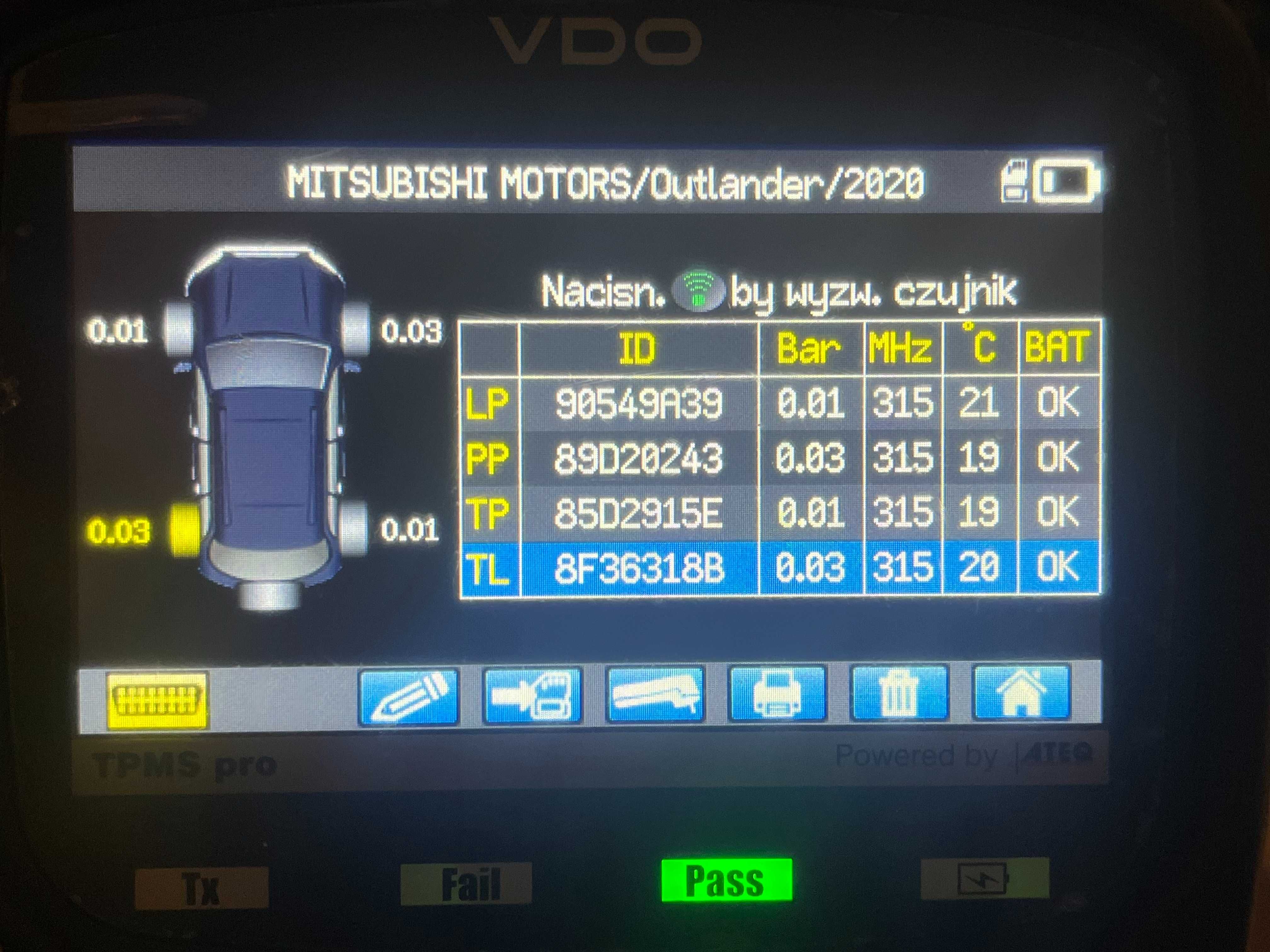 1x czujnik ciśnienia TPMS MITSUBISHI MIRAGE OUTLANDER 4250C276