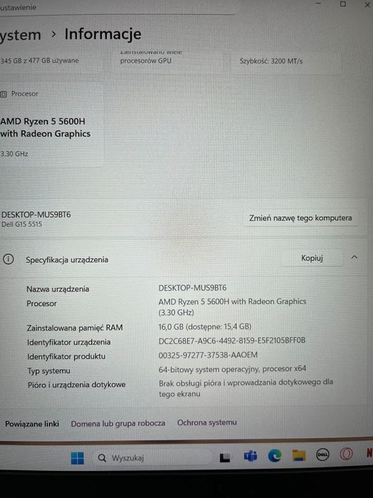 Laptop gamingowy Dell G15-5515