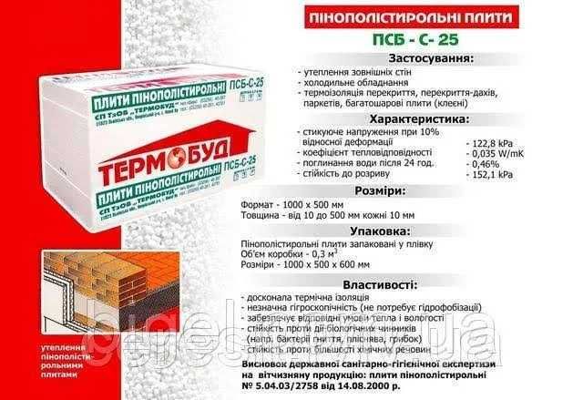 Пінопласт ПСБ-с-25 "Термобуд" Нововолинськ! доставка по област