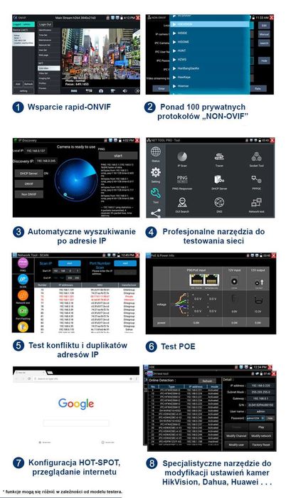 Tester CCTV do kamer IPC-5100 PLUS 8MP 4KAHD TVI CVI CVBS IP Poe onvif
