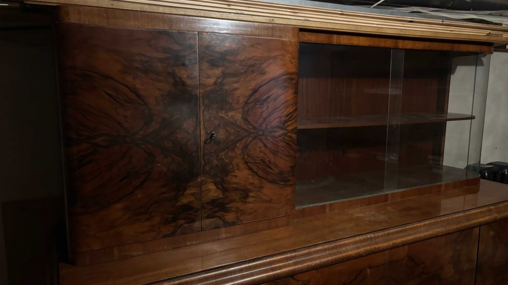 Wyjątkowy kredens oraz komoda Art Deco, fornir orzechowy, początki XXw