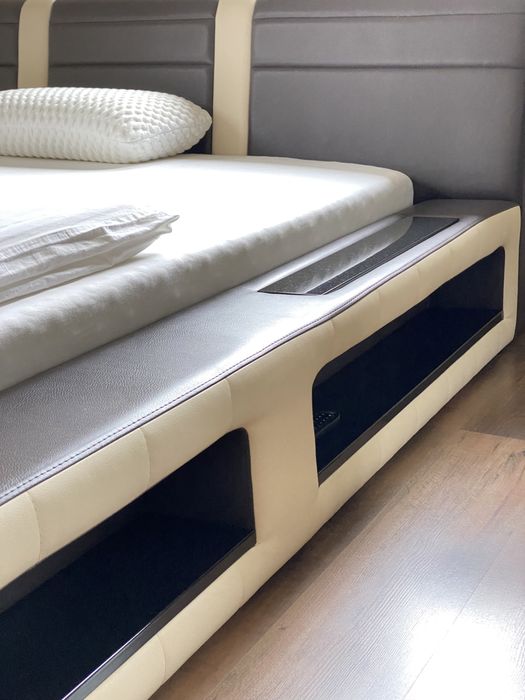 Łóżko 160x200 SUPERSOFA z półkami/ekoskóra