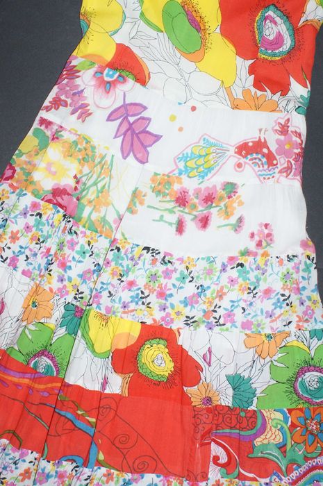 JANIS_Piękna Sukienka_biała kolorowe kwiaty falbany bawełna BOHO_M/38