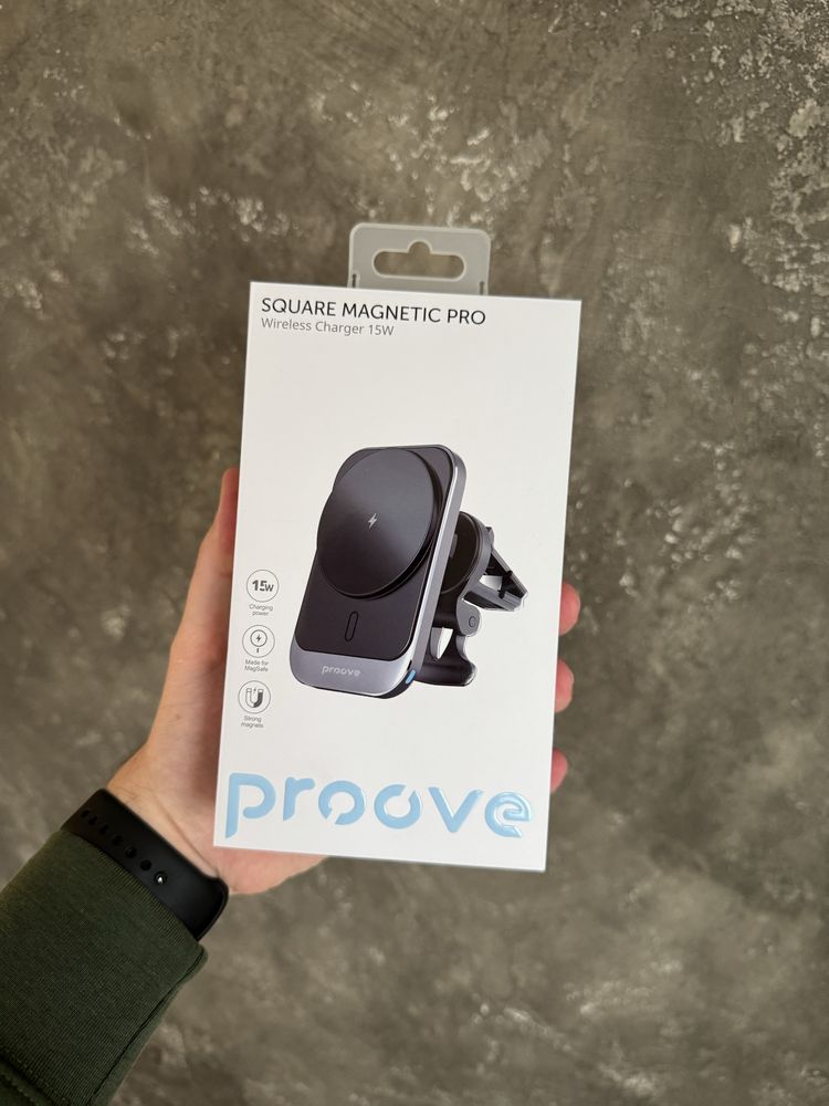 Автомобільний тримач з Бездротовим ЗП Proove Square Magnetic Pro 15W