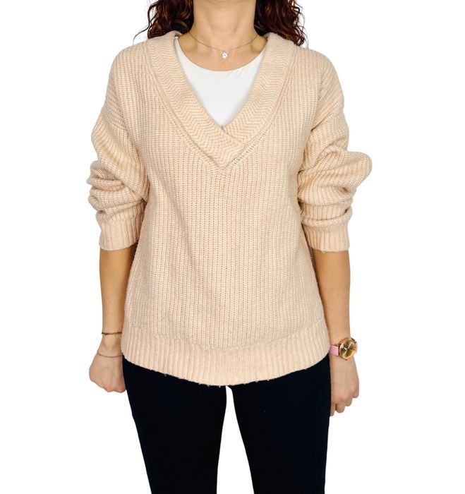 Beżowy sweter z dekoltem w serek XS 34 ASOS