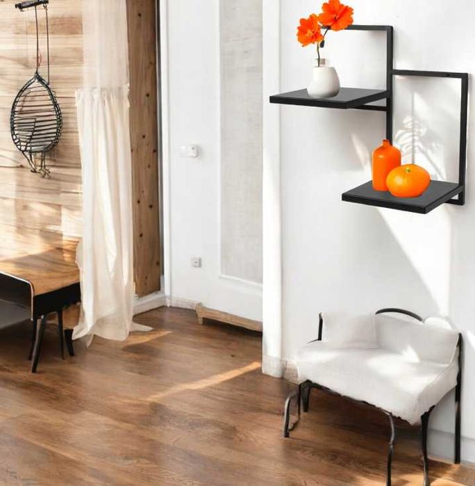 NOWY Kwietnik Loft Wiszący Metalowy Czarny 2półki Premium ścienny