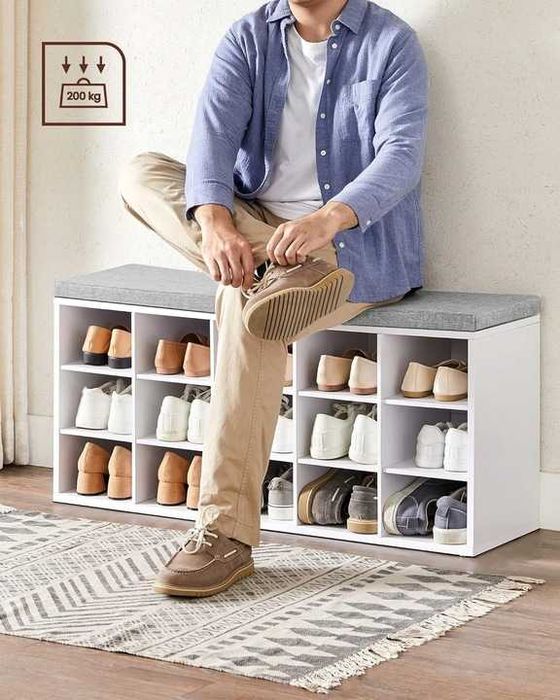 Funkcjonalna szafka biały regał na buty z siedziskiem 15 półek