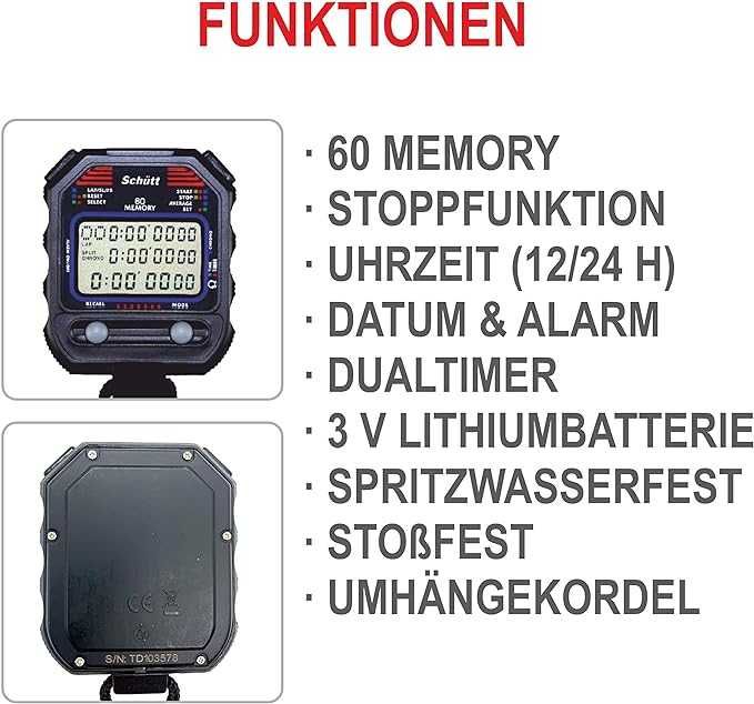 Проф. Секундомер STOPTEC Stopwatch SCHÜTT PC-90 (60 Memory) Германия