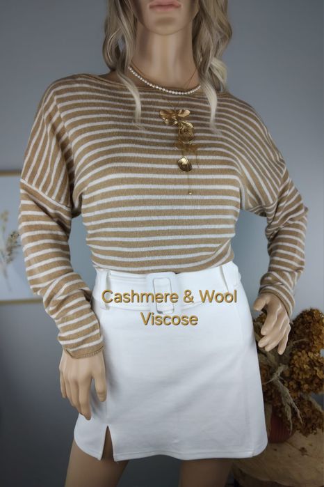 Kaszmirowy sweter w paski wełniana bluza wiskozowa dzianinowa bluzka M