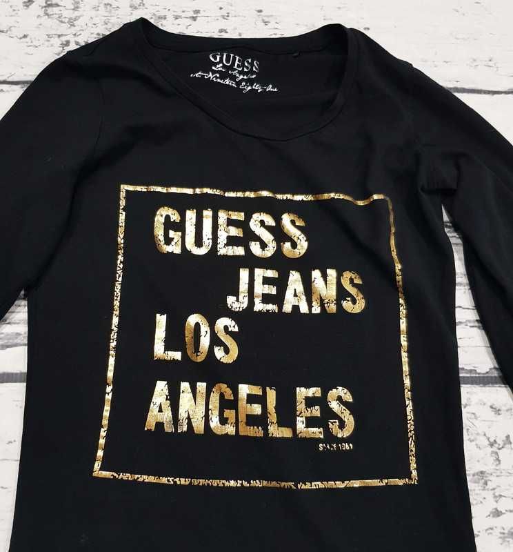 Guess * koszulka * longsleeve  * logo * czarna * gold * damska * XS