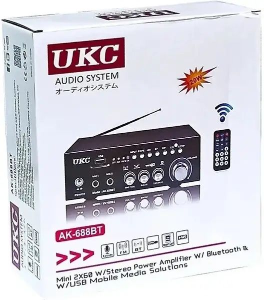 Підсилювач звуку UKC AK-688BT двоканальний з FM-радіо та US 30W, 9489