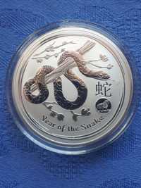 Монета серебро 999.9 1 унция, серия Lunar 2,Австралия, год змеи 2013
