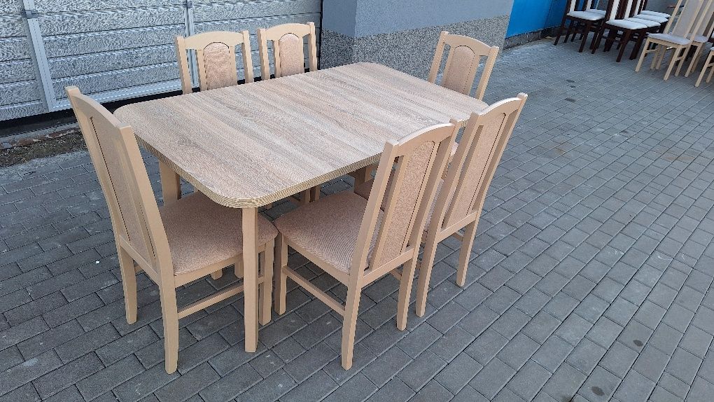 Nowe: Stół rozkładany + 6 krzeseł, sonoma+piaskowy, transport cała PL