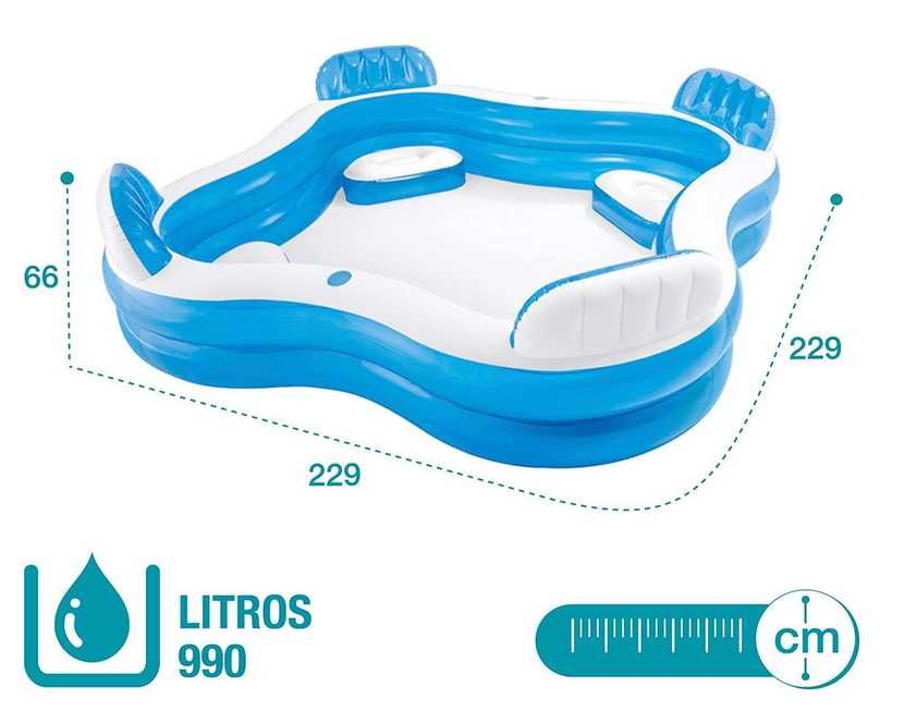 Piscina insuflável com quatro poltronas     229 x 229 x 66 cm     NOVO