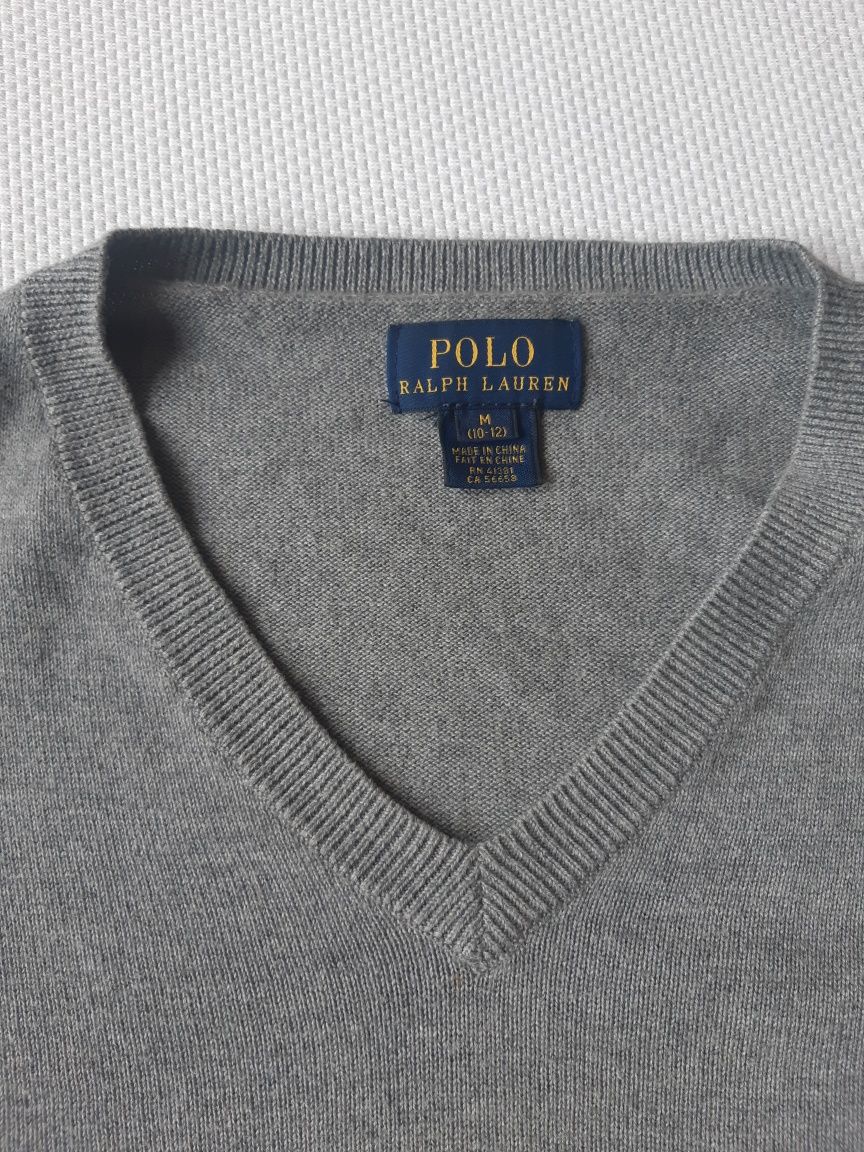 Sweter Ralph Lauren z łatami, rozmiar 8-10 lat (M), szary