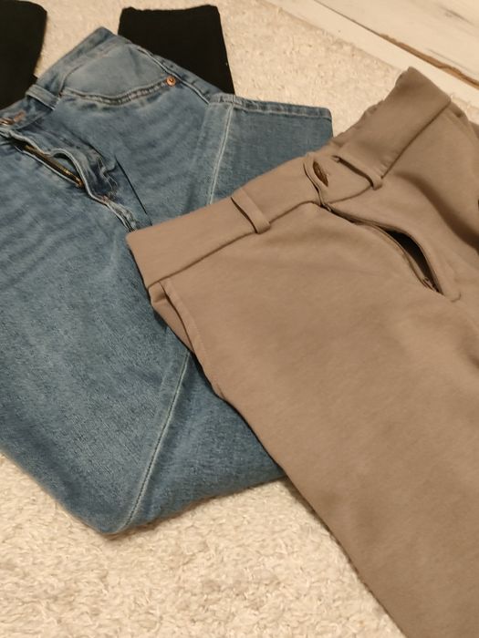 pakiet 3 pary spodni jeansowe 38 S błękitne czarne beżowe