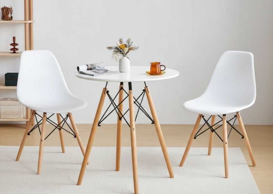 NOWY Biały Okrągły Stół 60 cm z Krzesłami Do Jadalni Kuchni Salonu FV