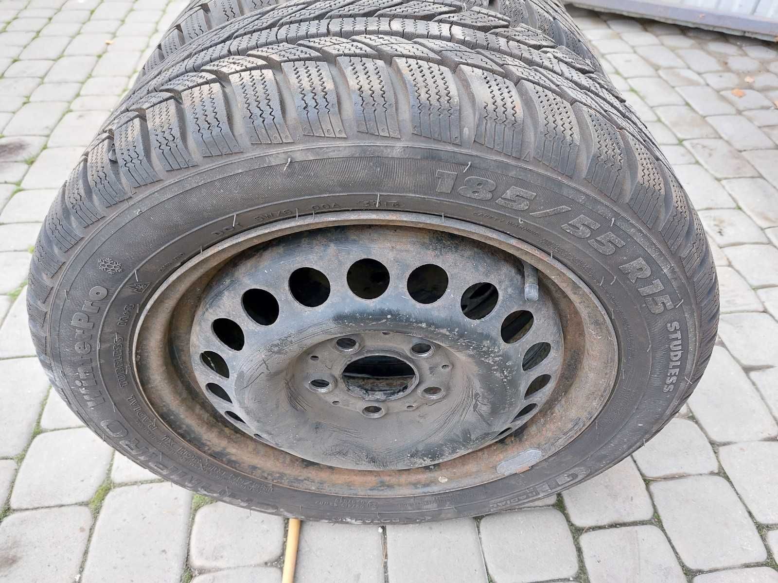4 koła z oponami zimowymi 185/55 R15, rozstaw śrub 5x112