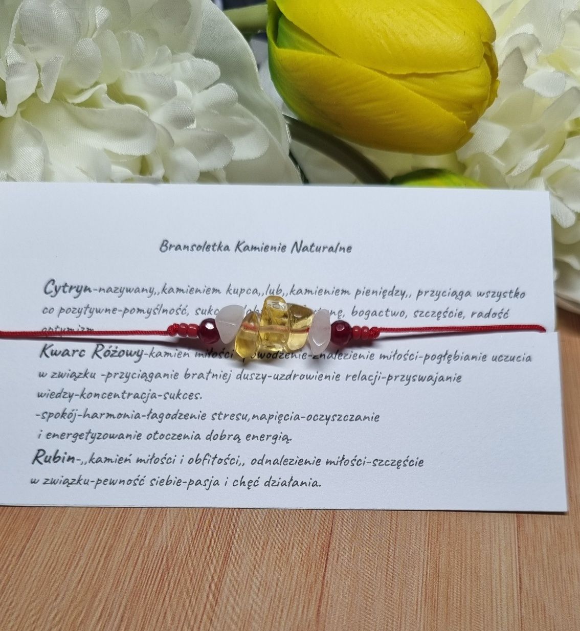 Bransoletka cytryny kwarce różowe rubiny MIŁOŚĆ