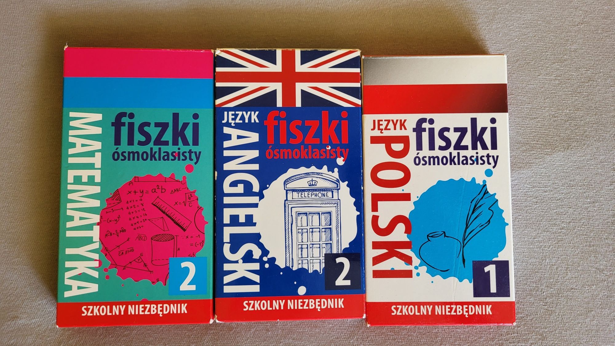 Fiszki ósmoklasisty do matematyki, angielskiego i polskiego