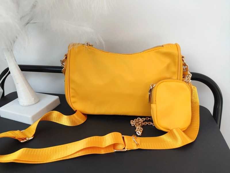Żółta materiałowa torebka z portfelem