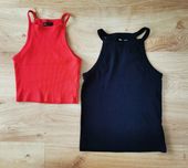 zestaw prążkowanych koszulek czarna czerwona crop top sinsay