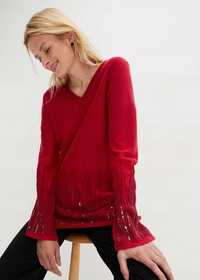 B.P.C bluzka dzianinowa sweterek czerwony połyskujący z cekinami 52/54