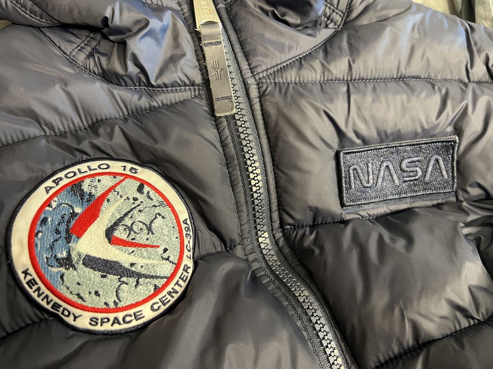 Kurtka zimowa, puchowa, ciepła Alpha Industries piękna NASA