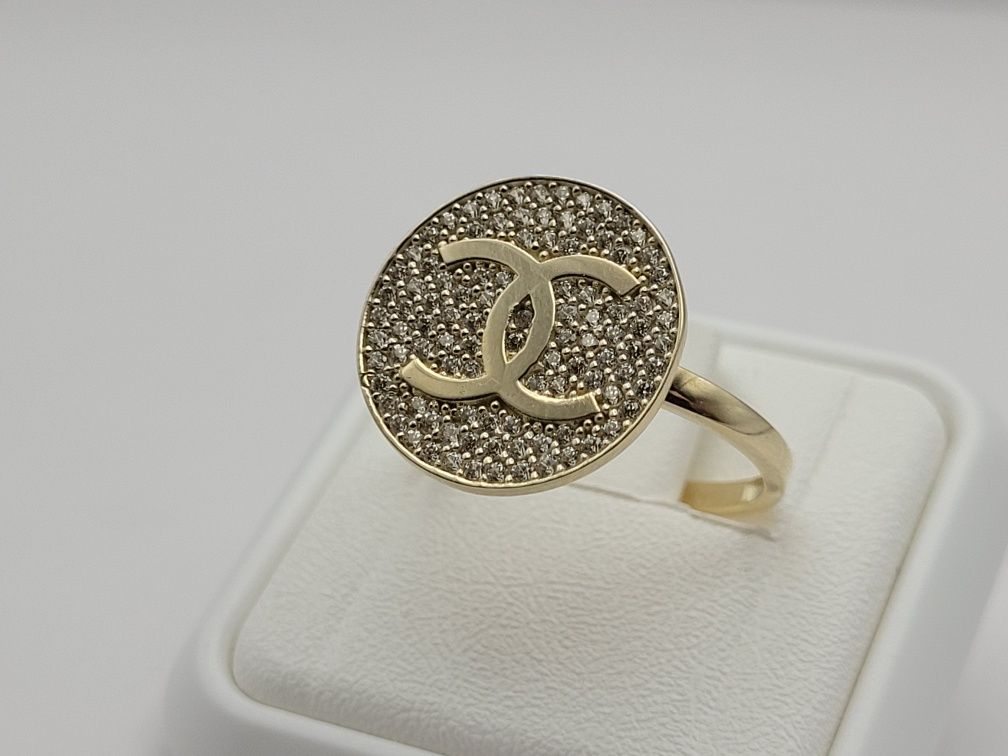 Nowy złoty pierścionek złoto próby 585, cyrkonie biale rozmiar 18