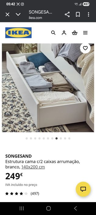 Cama de casal 2m por 1.40m com colchão.