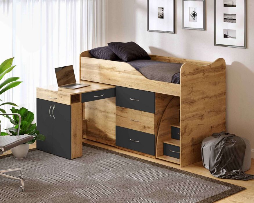 Ліжко чердак + стеллаж + шафа сходи високий бортик Додатк Стіл письмов