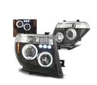 FARÓIS ANGEL EYES LED PARA NISSAN NAVARA D40 PATHFINDER 05-10 BLACK PRETO