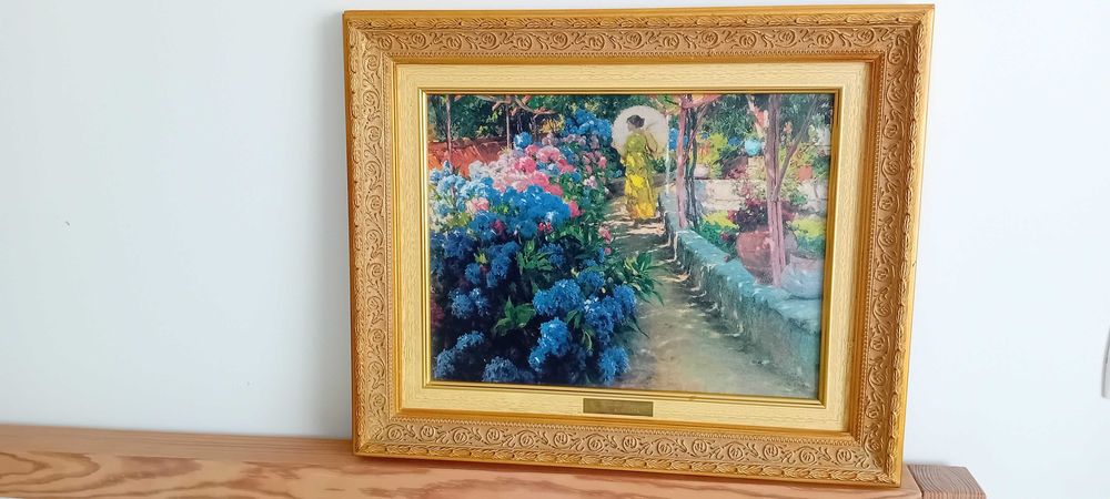 Litografia Hortenses 1923 do conceituado pintor José Malhoa 54 z 44 cm