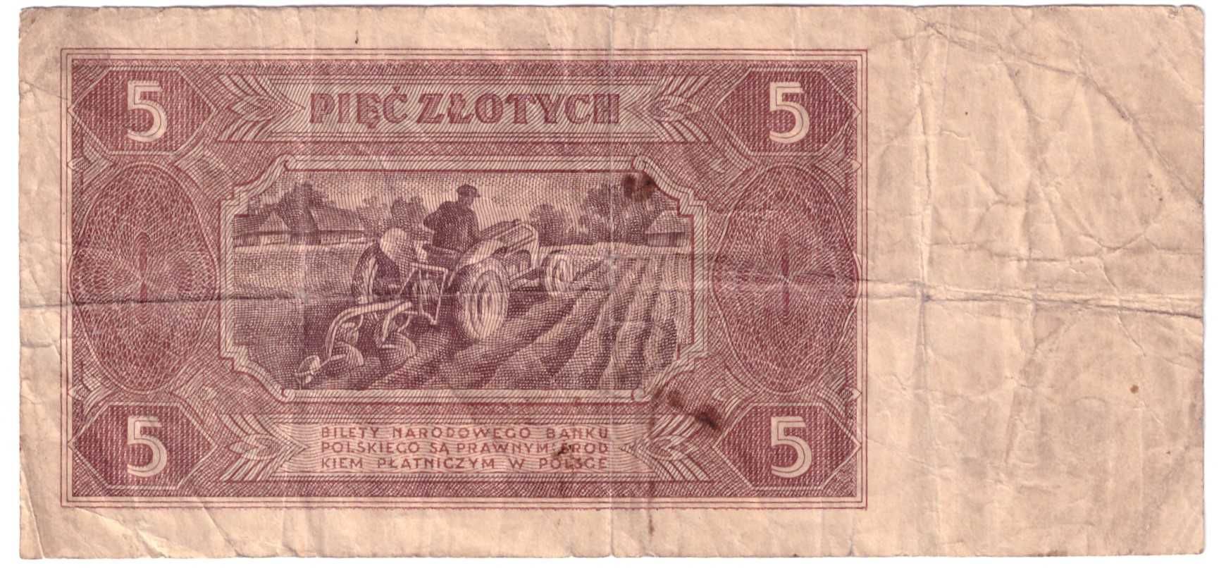 Banknot PRL, 5 złotych 1948 - AB - wczesna seria - st. 4