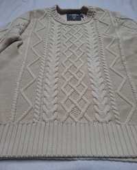 Beżowy sweter klasyczny bogaty splot bawełna dobry skład H&M L.O.G.G.