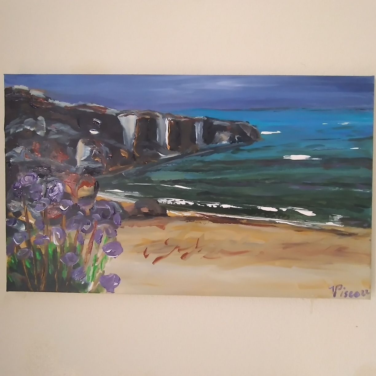 Acrílico sobre tela, praia do malhão, 30x50 cm, 2022