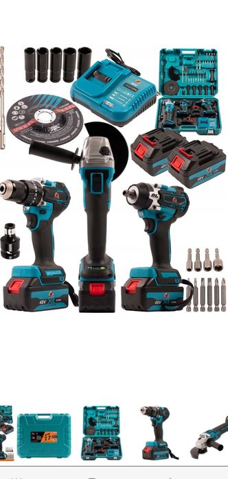 Zestaw elektronarzędzi szlifierka wkrętarka klucz udarowy 48v 6ah 2szt