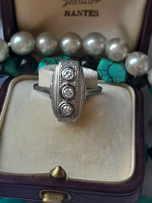 R.15 Pierścionek Art Deco Złoto 585 Diamienty 0.15ct Certyfikat