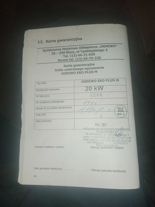 Piec ogniwo eko plus m 20kw