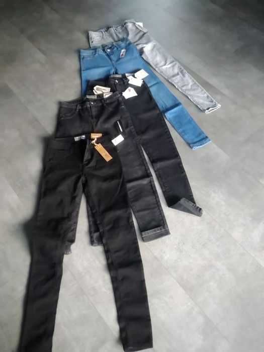 Spodnie dżinsowe jegginsy nowe 2 szt. czarne melanż + niebieskie
