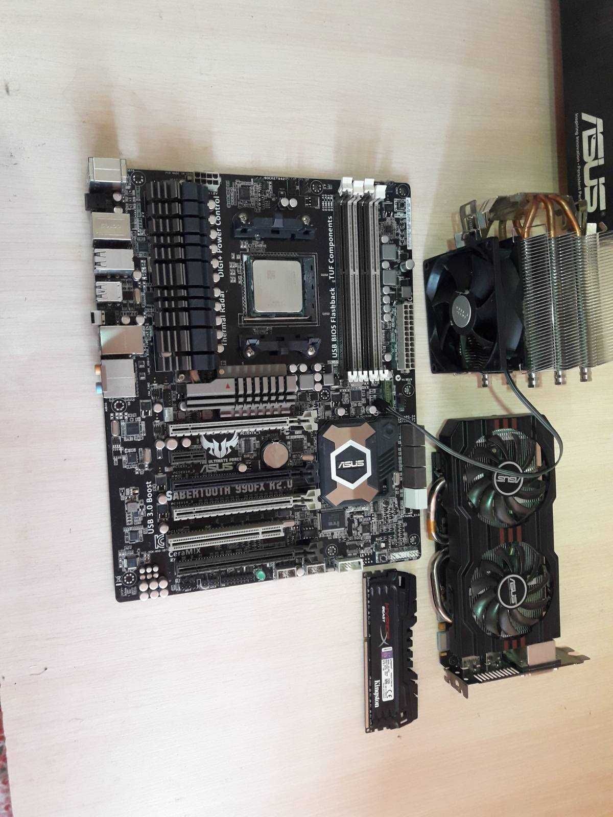 Комплект ASUS материнская плата, видеокарта, процессор AMD.