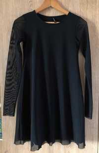 Czarna sukienka z długim rękawem z siatki stradivarius rozmiar S